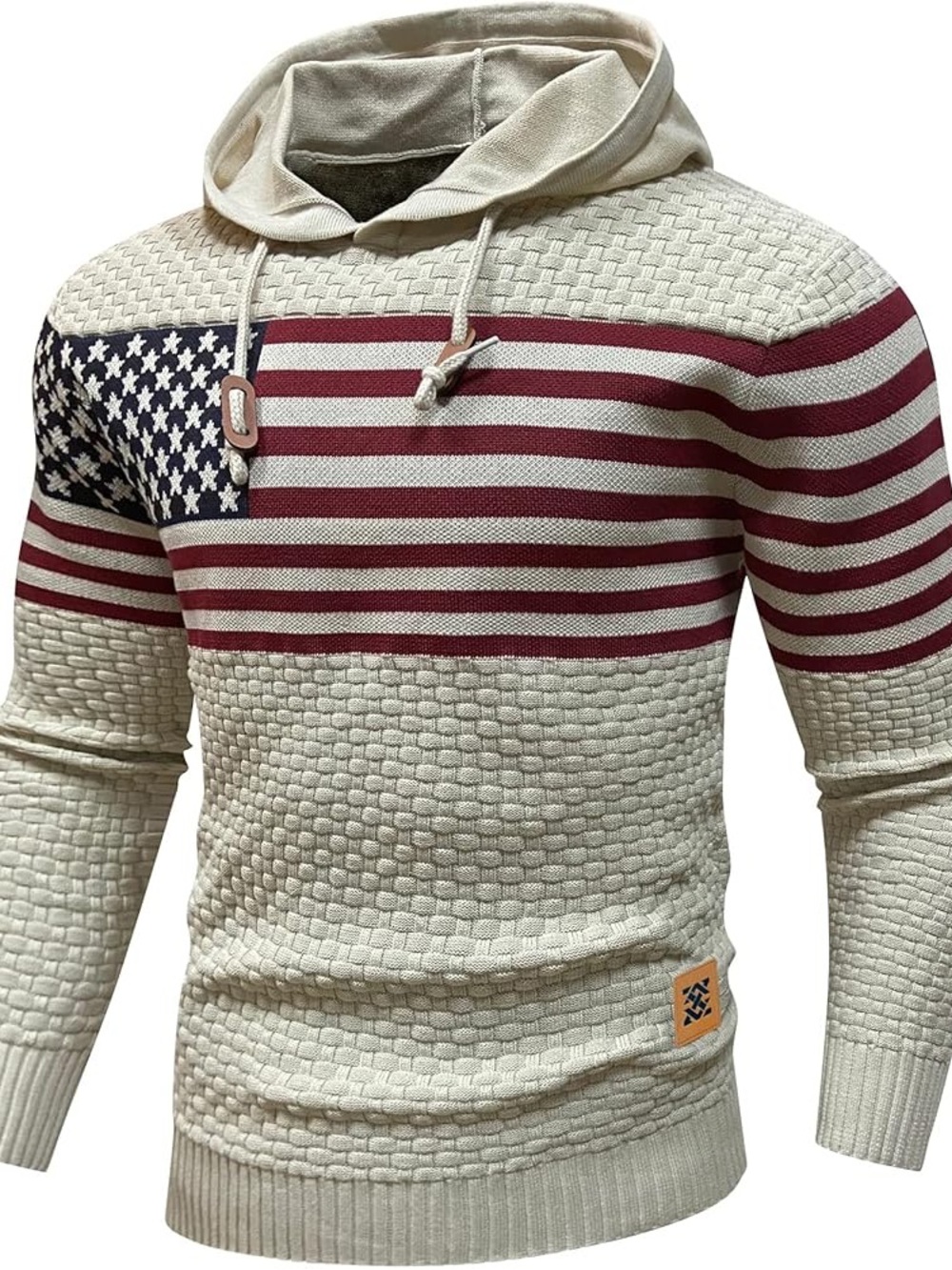 {SHEIN} American Flag Waffle Knit Hoodie Sweater